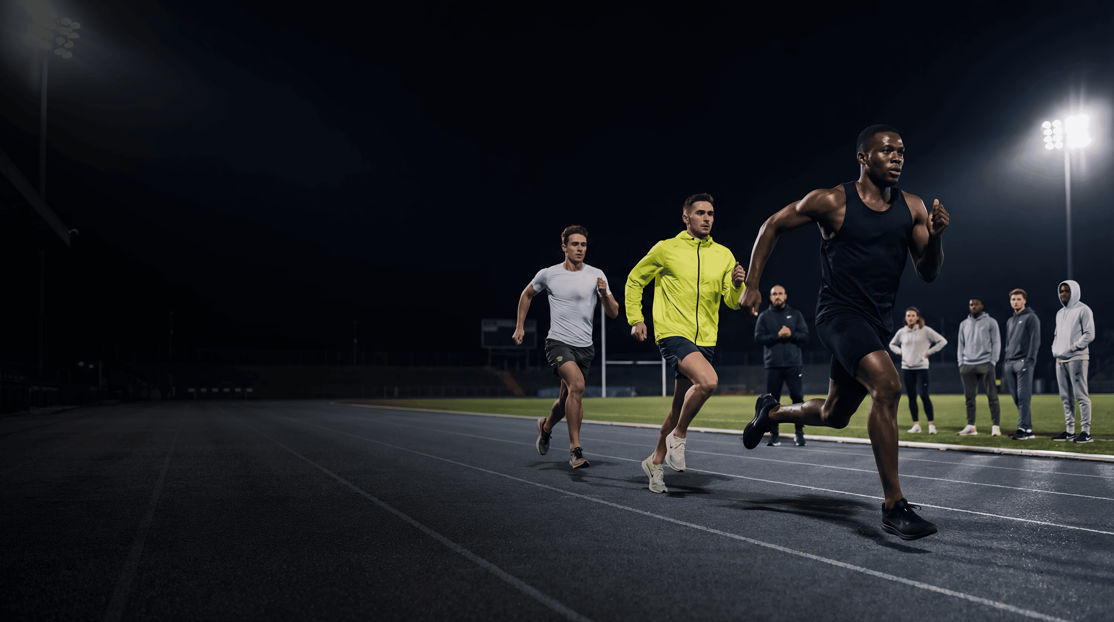 Grupo de atletas en una pista de atletismo